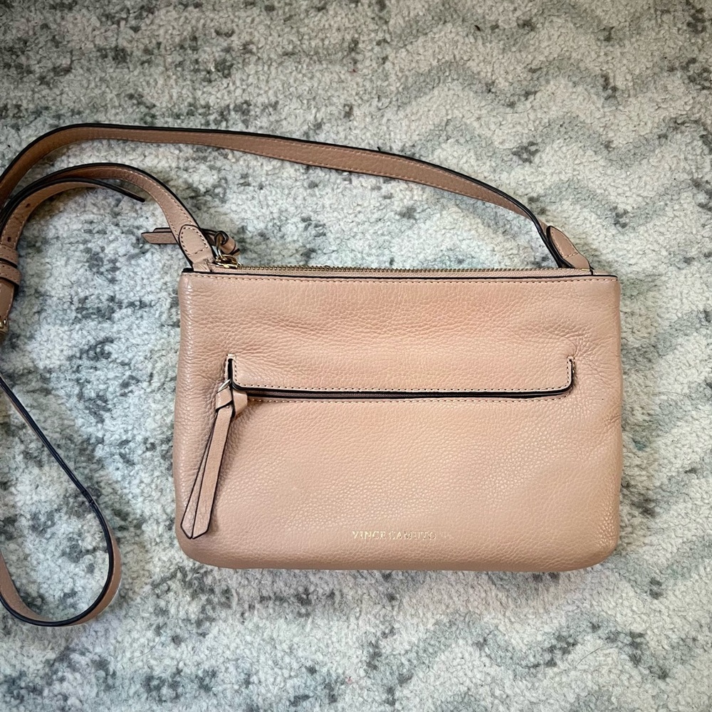 Vince Camuto Pebbled Leather Gally Crossbody Bag New Beige Pink Slim Crossbody